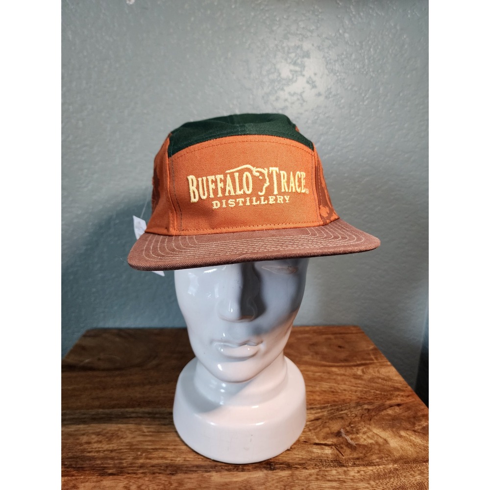 Buffalo Trace Distillery Camp Five Panel Hat Orange Green Brown NWT